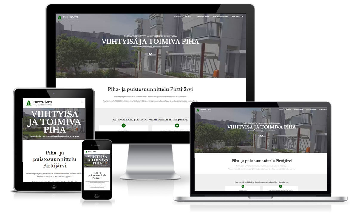 Piha- ja Puistosuunnittelu Pirttijärvi Oy:n nettisivujen suunnittelu ja toteutus WordPressillä