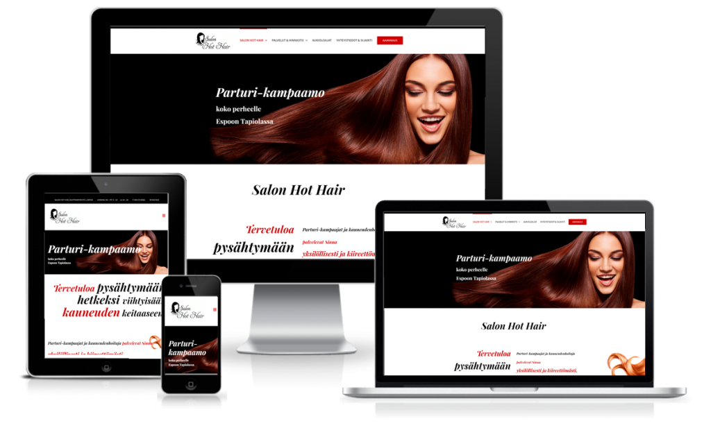 Salon Hot Hair nettisivujen suunnittelu, toteutus, sisällöntuotanto, hakukoneoptimointi