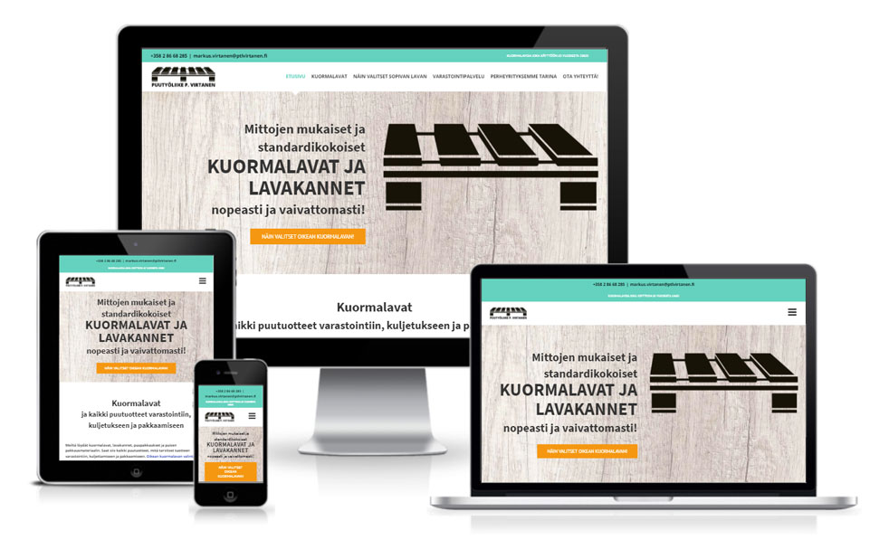 Puutyöliike Pentti Virtanen Ky - nettisivujen suunnittelu, toteutus, hakukoneoptimointi