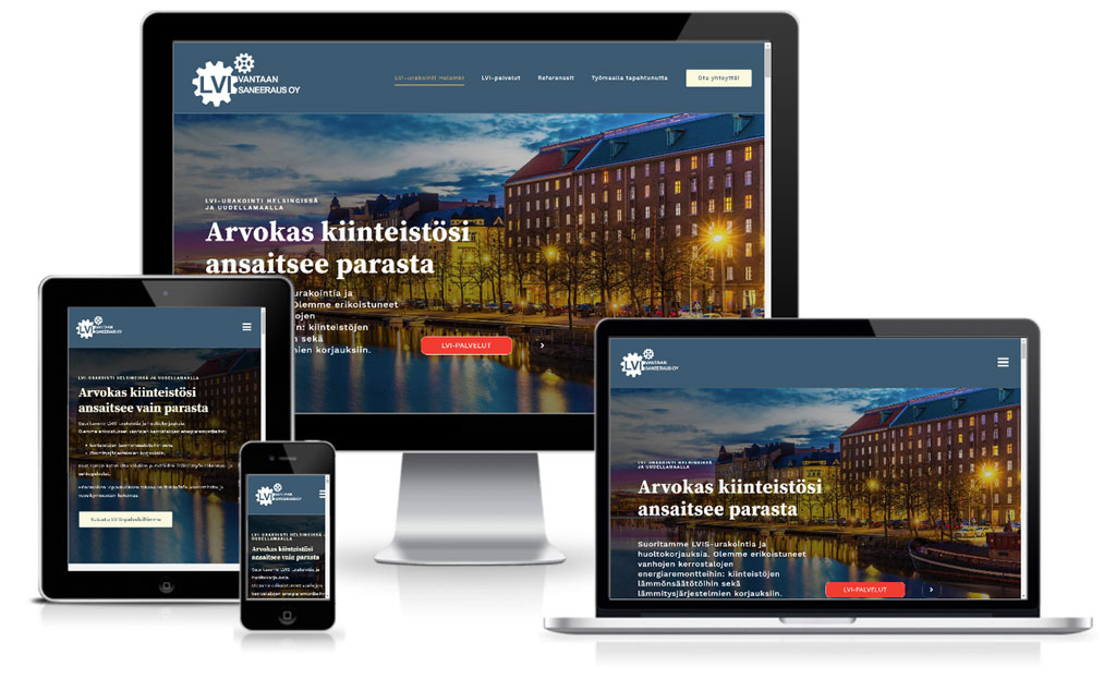 Vantaan LVI-Saneeraus Oy:n uudet nettisivut.