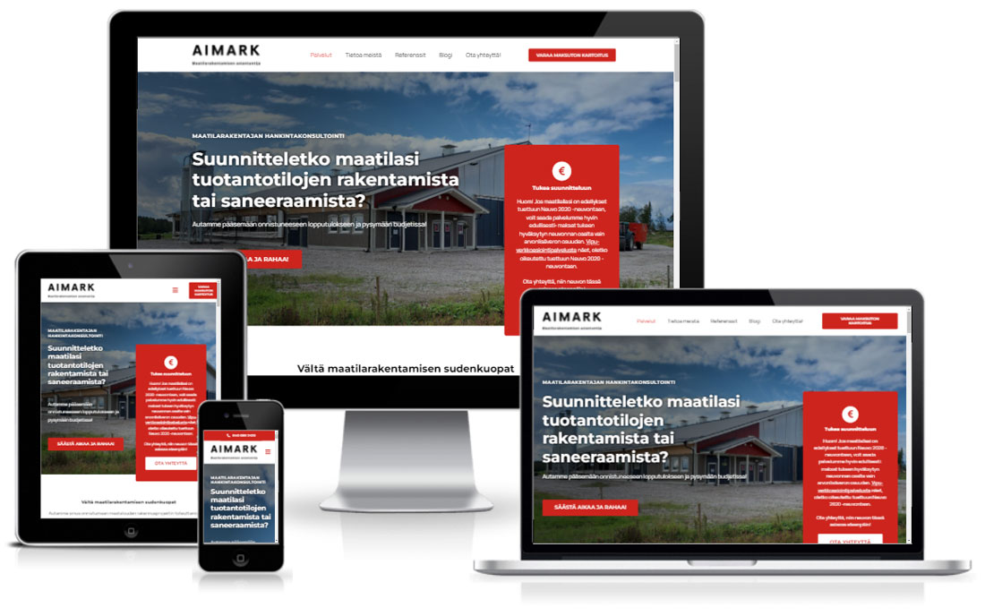 Aimark Oy:n nettisivut: maatilarakentamisen hankintakonsultointi.